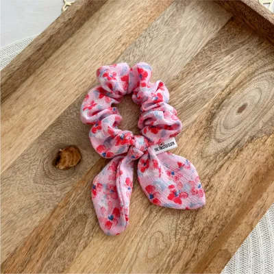 Small Pink Floral Bunny Bow Scrunchie