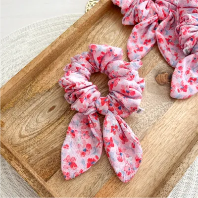 Pink Floral Bow Scrunchie