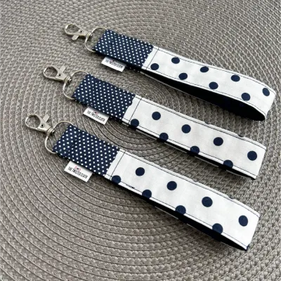 Navy Polka Dot Cotton Key Fob