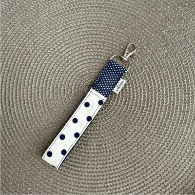 Navy Polka Dot Cotton Key Fob