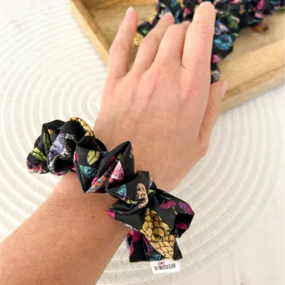 Black Fruity Cotton Scrunchie