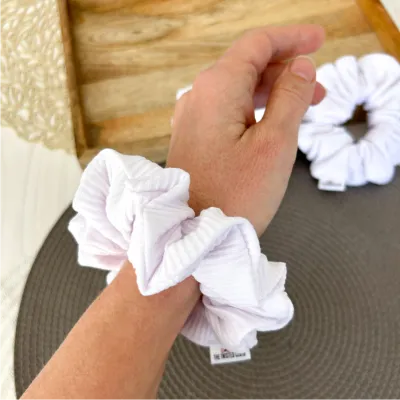 White Ribbed Cotton Scrunchie