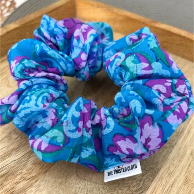 Teal and Purple Paisley Cotton Scrunchie