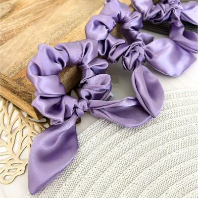 Small Lilac Satin Bow Scrunchie
