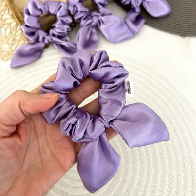 Small Lilac Satin Bow Scrunchie