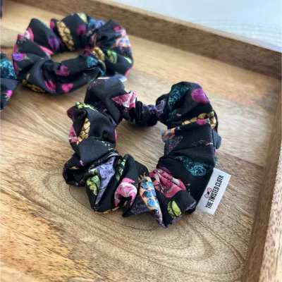 Small Black Fruity Cotton Scrunchie