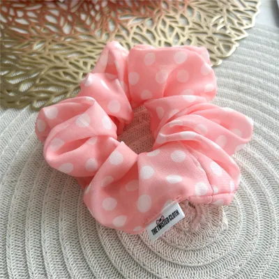 Pink Polka Dot Chiffon Scrunchie