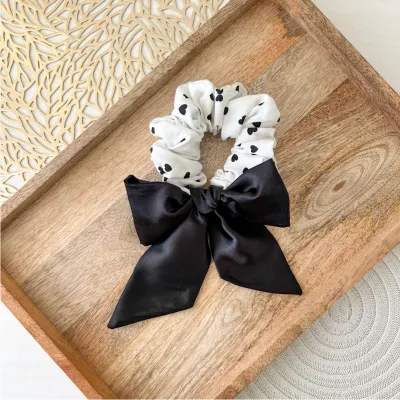Black Hearts &amp; Satin Bow Scrunchie
