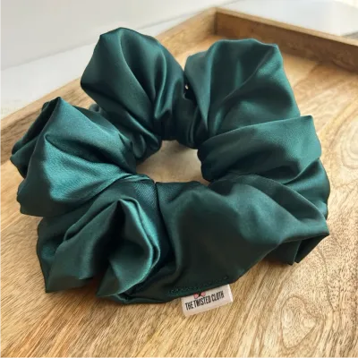 Xxl Emerald Green Satin Scrunchie