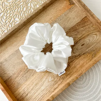 Xxl White Satin Scrunchie