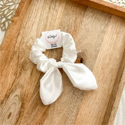 Small White Satin Bow Scrunchie