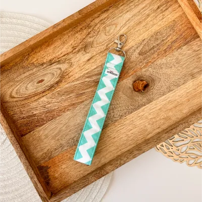 Chevron Mint Cotton Key Fob