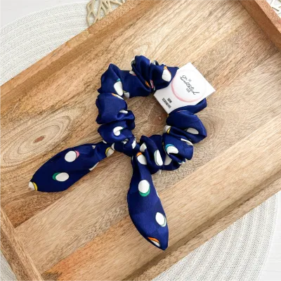 Royal Blue Dotted Bow Scrunchie