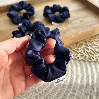 Small Navy Satin Scrunchie