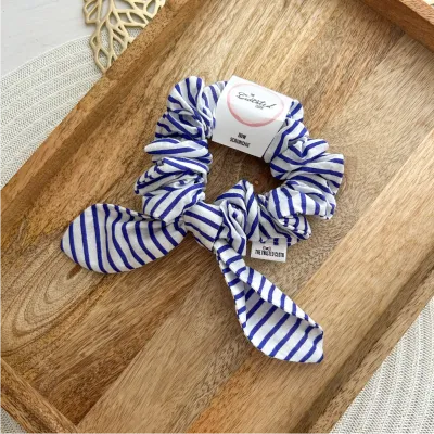 Royal Blue &amp; White Bow Scrunchie