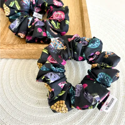 Black Fruity Cotton Scrunchie