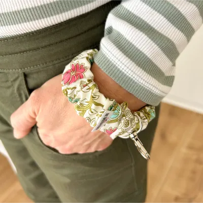 Pink Lotus Paisley Cotton Scrunchie Key Fob