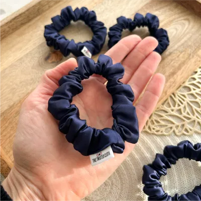 Navy Satin Skinny Scrunchie