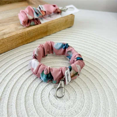 Dusty Pink Floral Satin Scrunchie Key Fob