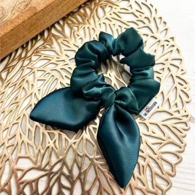 Small Emerald Green Satin Bow Scrunchie