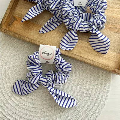Royal Blue & White Bow Scrunchie