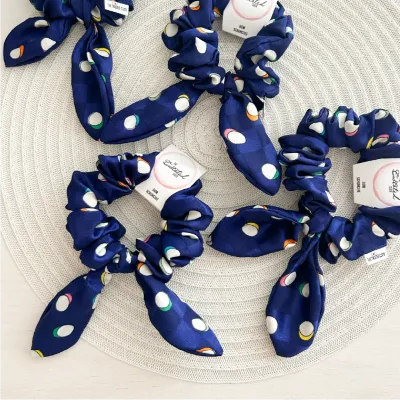 Royal Blue Dotted Bow Scrunchie