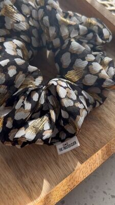 Xxl Dappled Black Chiffon Scrunchie