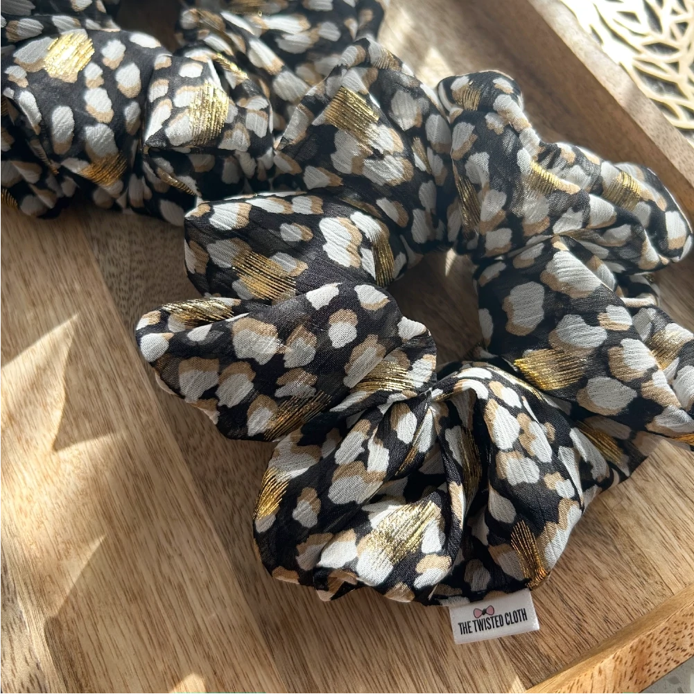 Xxl Dappled Black Chiffon Scrunchie