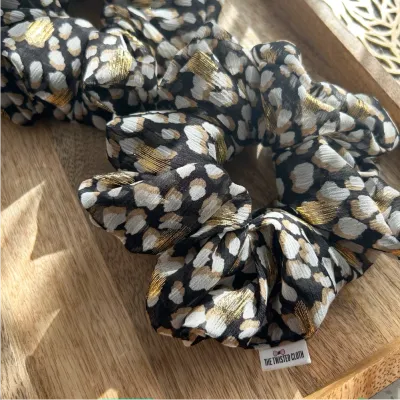 Xxl Dappled Black Chiffon Scrunchie