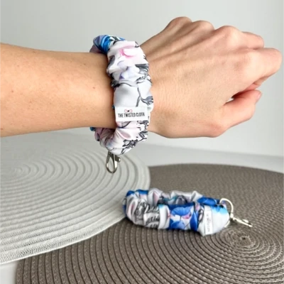 Blue Blossom Satin Scrunchie Key Fob