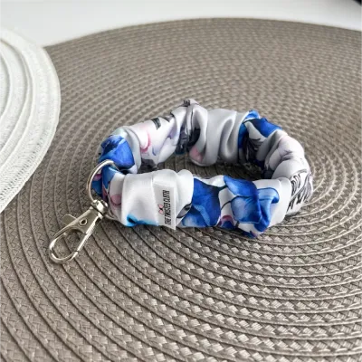Blue Blossom Satin Scrunchie Key Fob