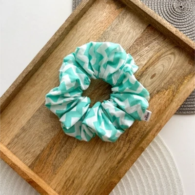 Chevron Mint Cotton Scrunchie