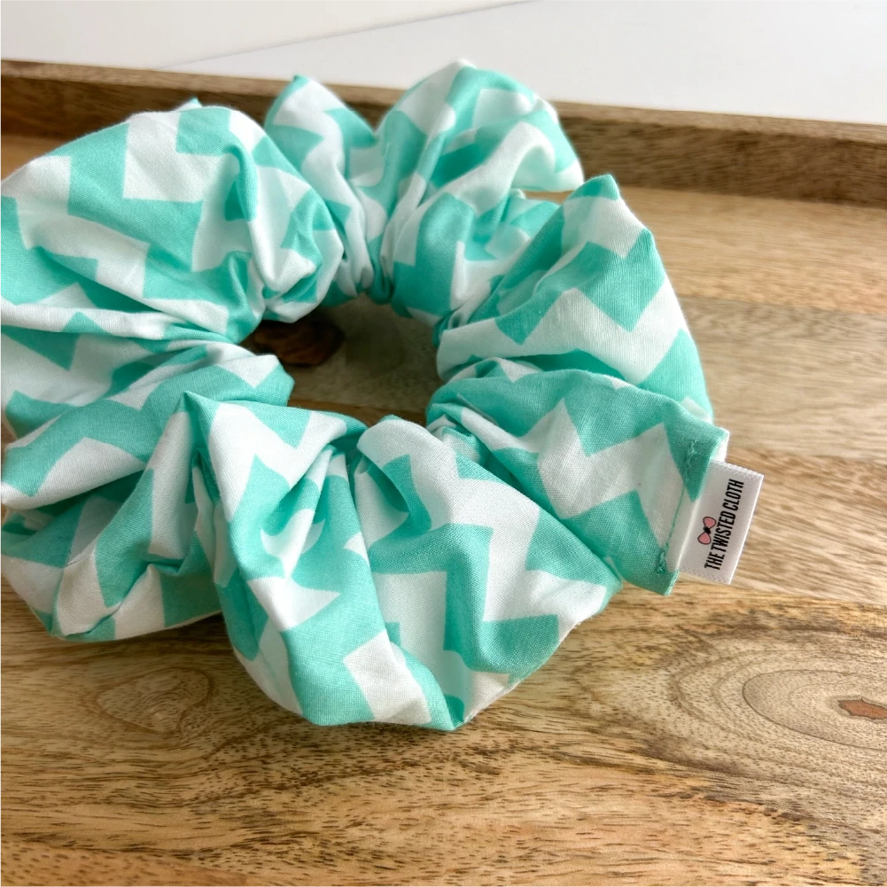Chevron Mint Cotton Scrunchie