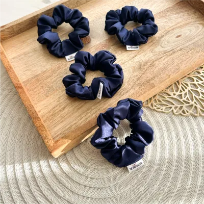 Small Navy Satin Scrunchie
