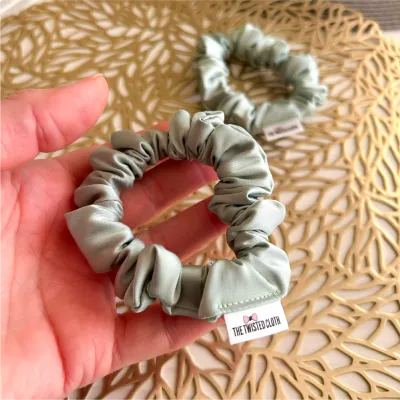 Sage Green Armani Satin Skinny Scrunchie