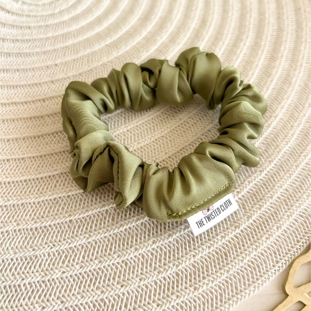 Olive Armani Satin Skinny Scrunchie