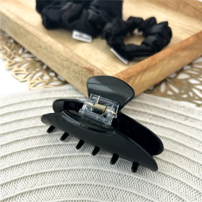 3Pcs Black Satin Scrunchie &amp; Claw Clip Set
