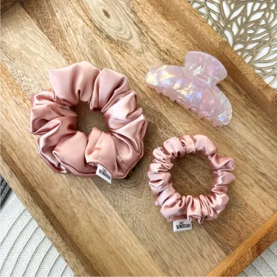 3Pcs Blush Pink Satin Scrunchie &amp; Claw Clip Set