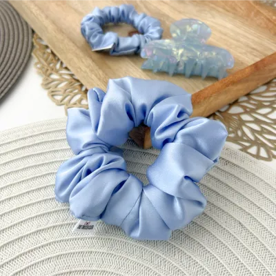 3Pcs Light Blue Satin Scrunchie &amp; Claw Clip Set