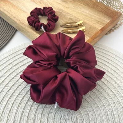 4Pcs Maroon Satin Scrunchie & No Crease Hair Clip Set