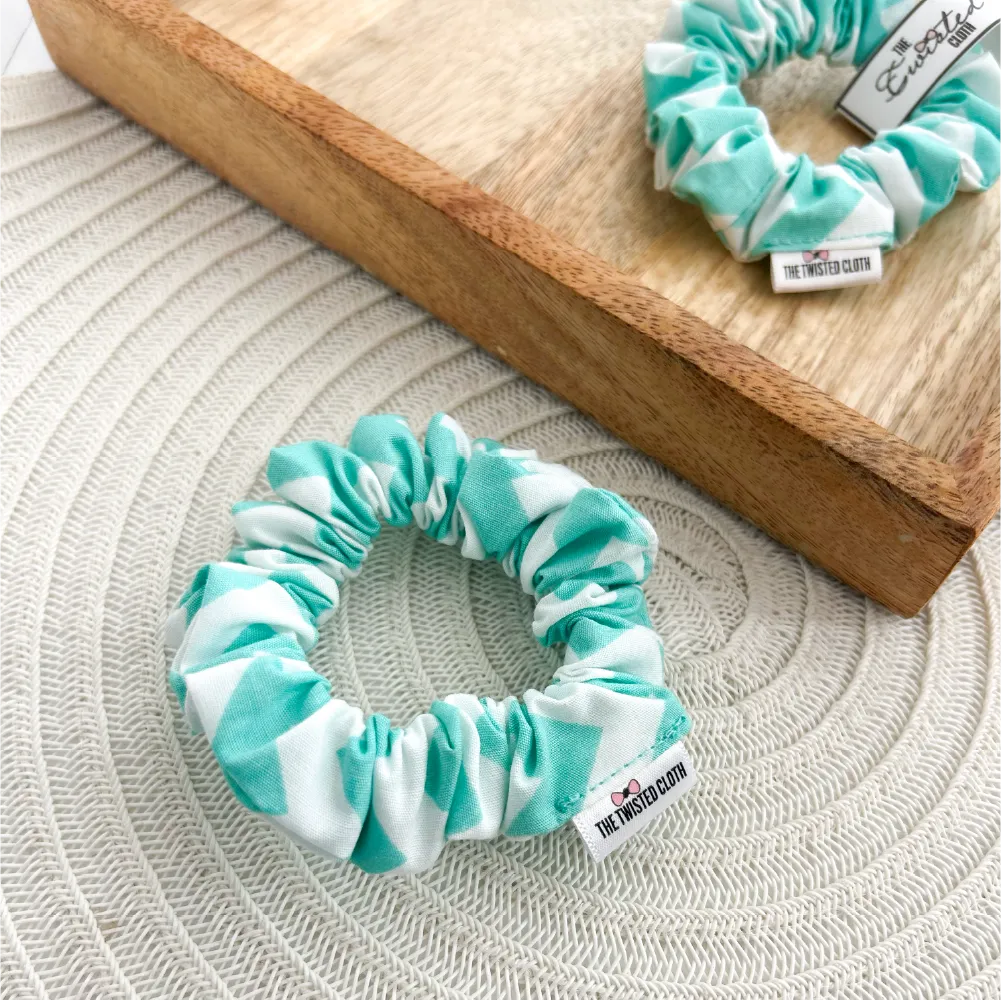 Chevron Mint Cotton Skinny Scrunchie
