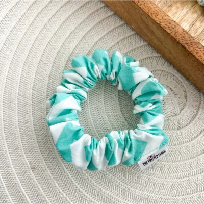 Chevron Mint Cotton Skinny Scrunchie
