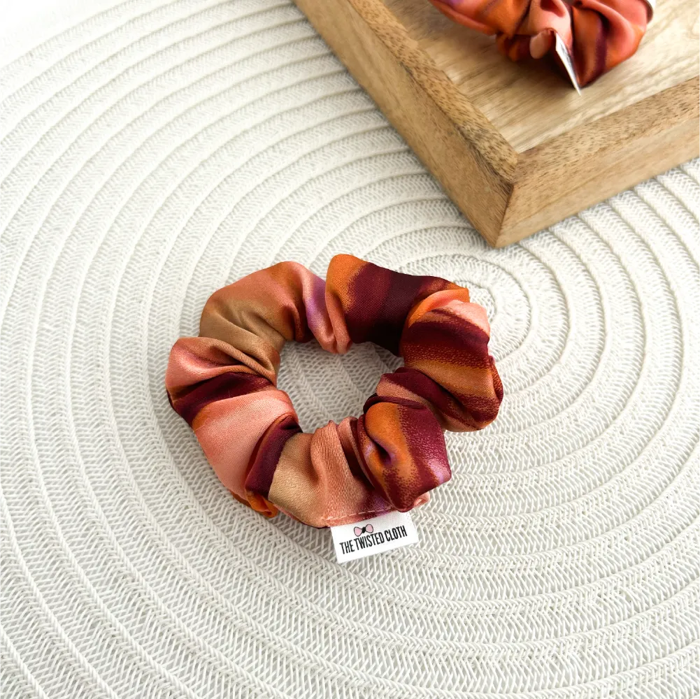 Small Peach Marble Satin Scrunchie