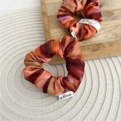 Small Peach Marble Satin Scrunchie