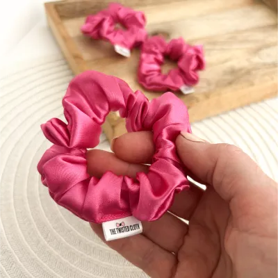 Small Cerise Pink Satin Scrunchie