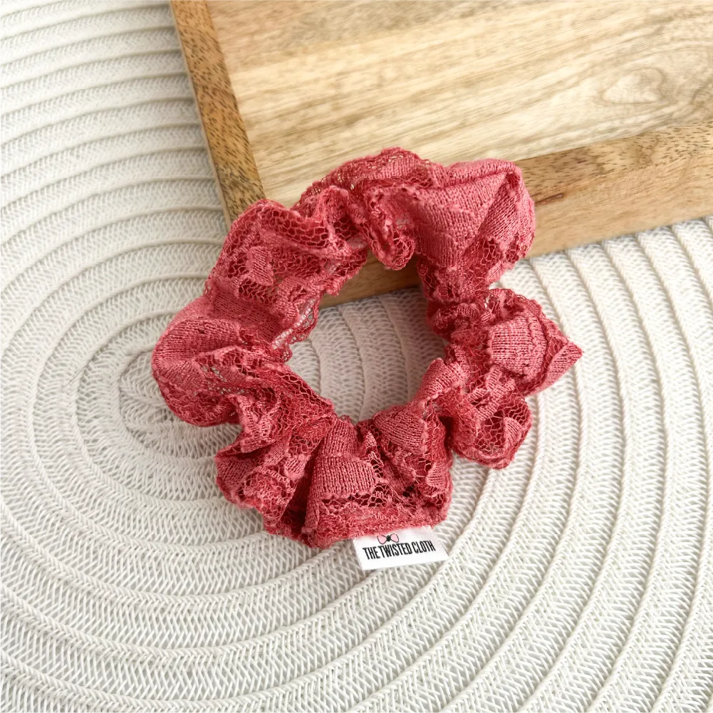 Small Rosy Pink Lace Scrunchie