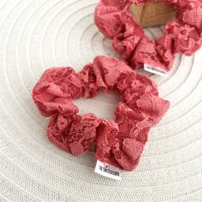 Small Rosy Pink Lace Scrunchie