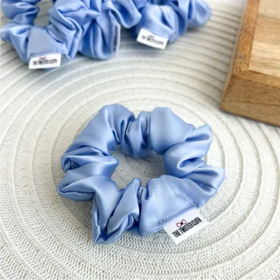 Small Light Blue Satin Scrunchie