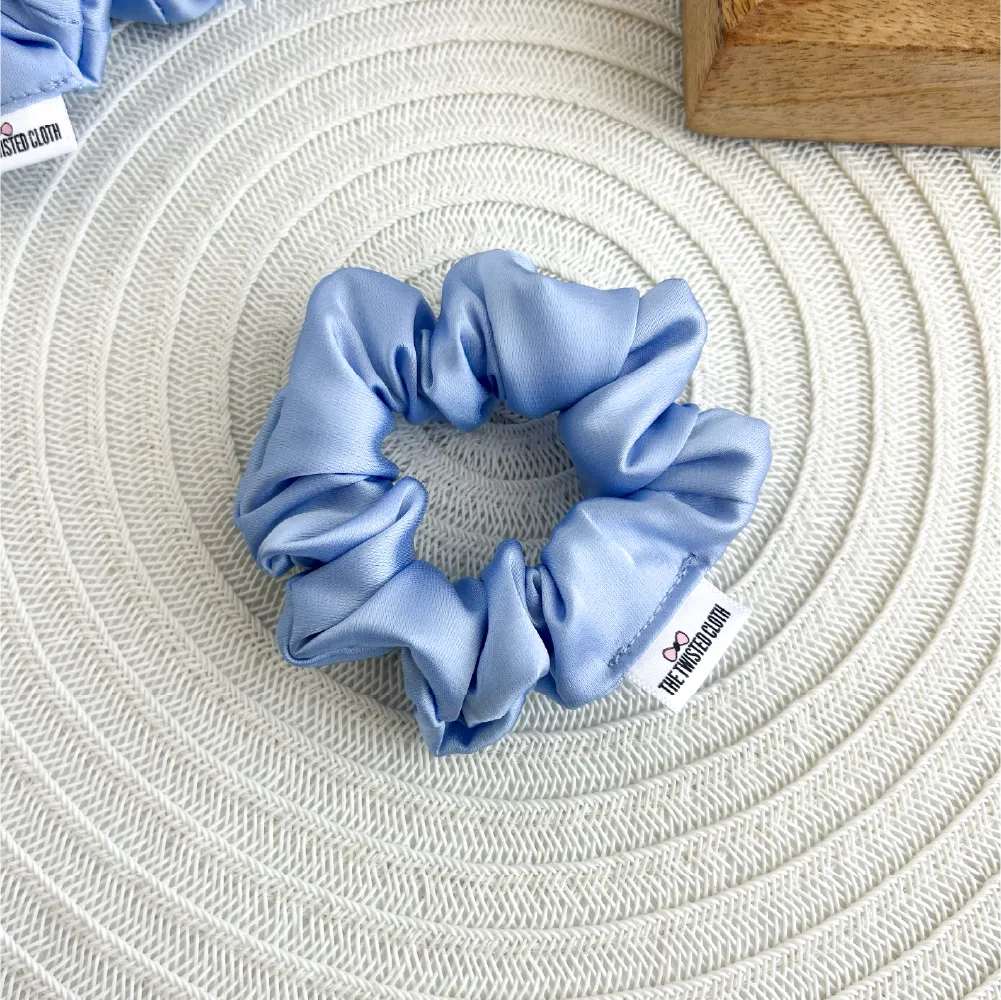 Small Light Blue Satin Scrunchie