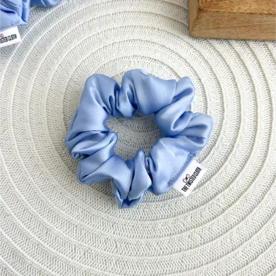 Small Light Blue Satin Scrunchie